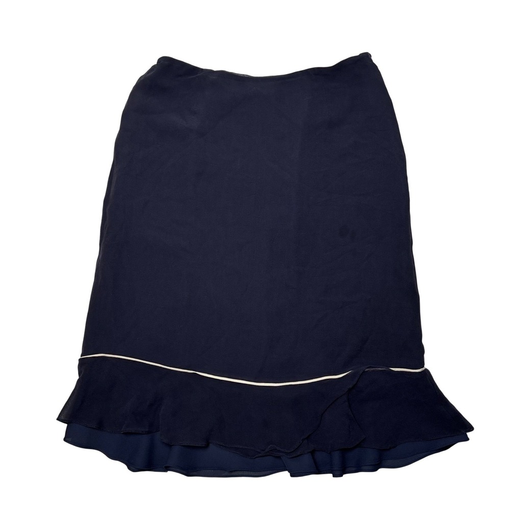 Vintage Cynthia Howie Low Rise Midi Skirt Silk Navy Women's Size 6 Y2K